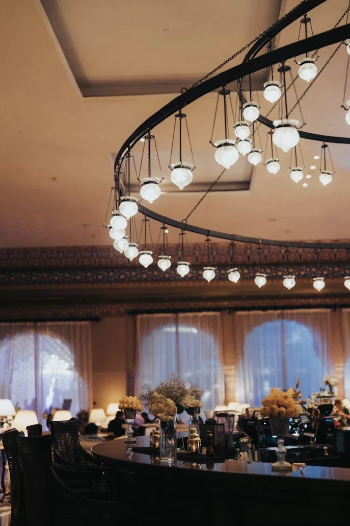 Interior of a hall with elegant bar and lighting